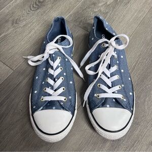 Converse Denim Blue Sneakers with White Polka Dot and Gold Accents Size 6